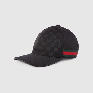 AUTHENTIC GUCCI ORIGINAL GG CANVAS BASEBALL HAT WITH WEB BLACK SIZE M